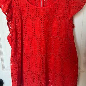 Madewell Red Flutter Sleeve Blouse